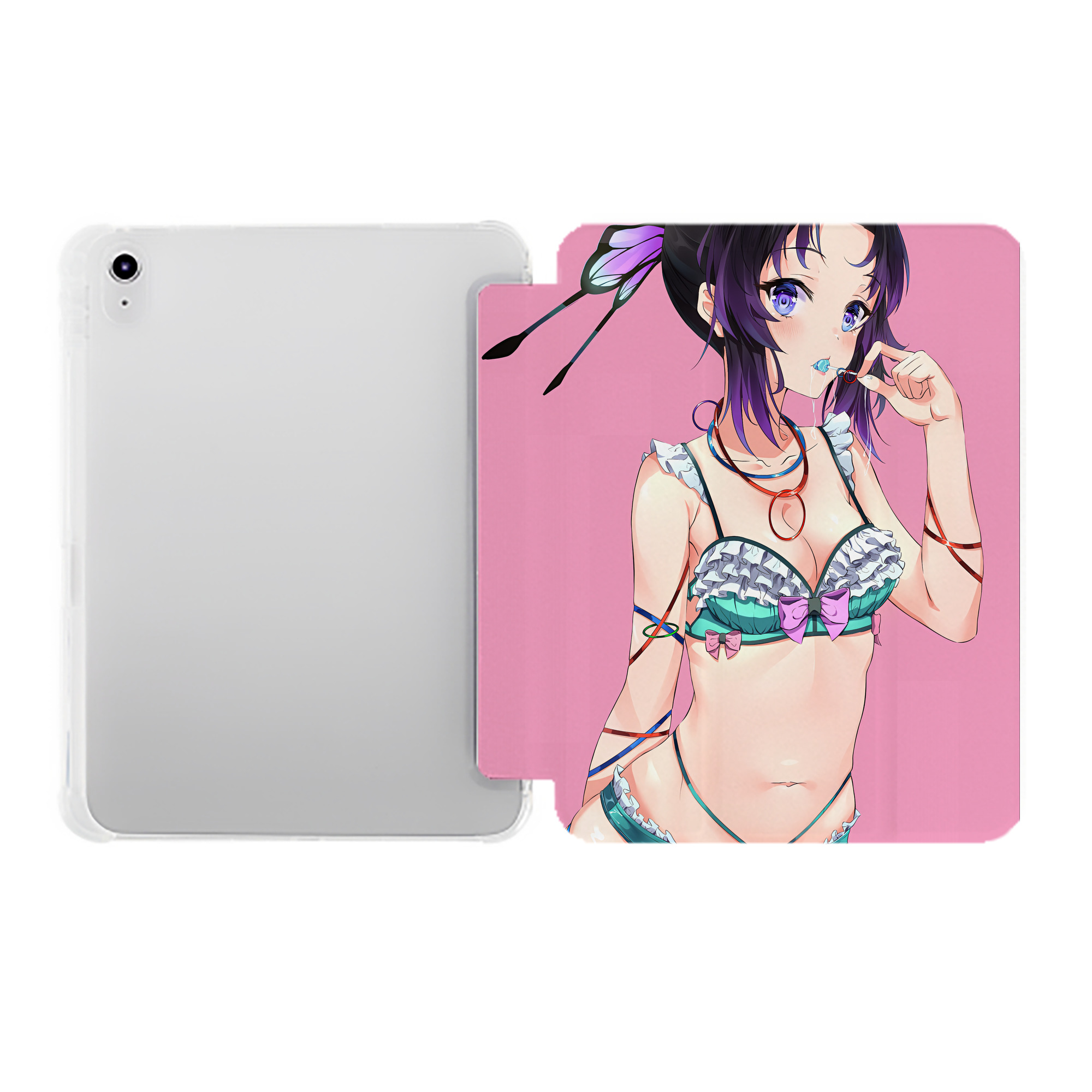 （画像用） 鬼滅の刃（きめつのやいば）蟲柱-胡蝶 しのぶ／こちょう しのぶ Kochou Shinobu IPad ケース ペン収納付き 三つ折りスタンド PUレザー×シリコン 対応機種9.5/10.5/10.9インチ